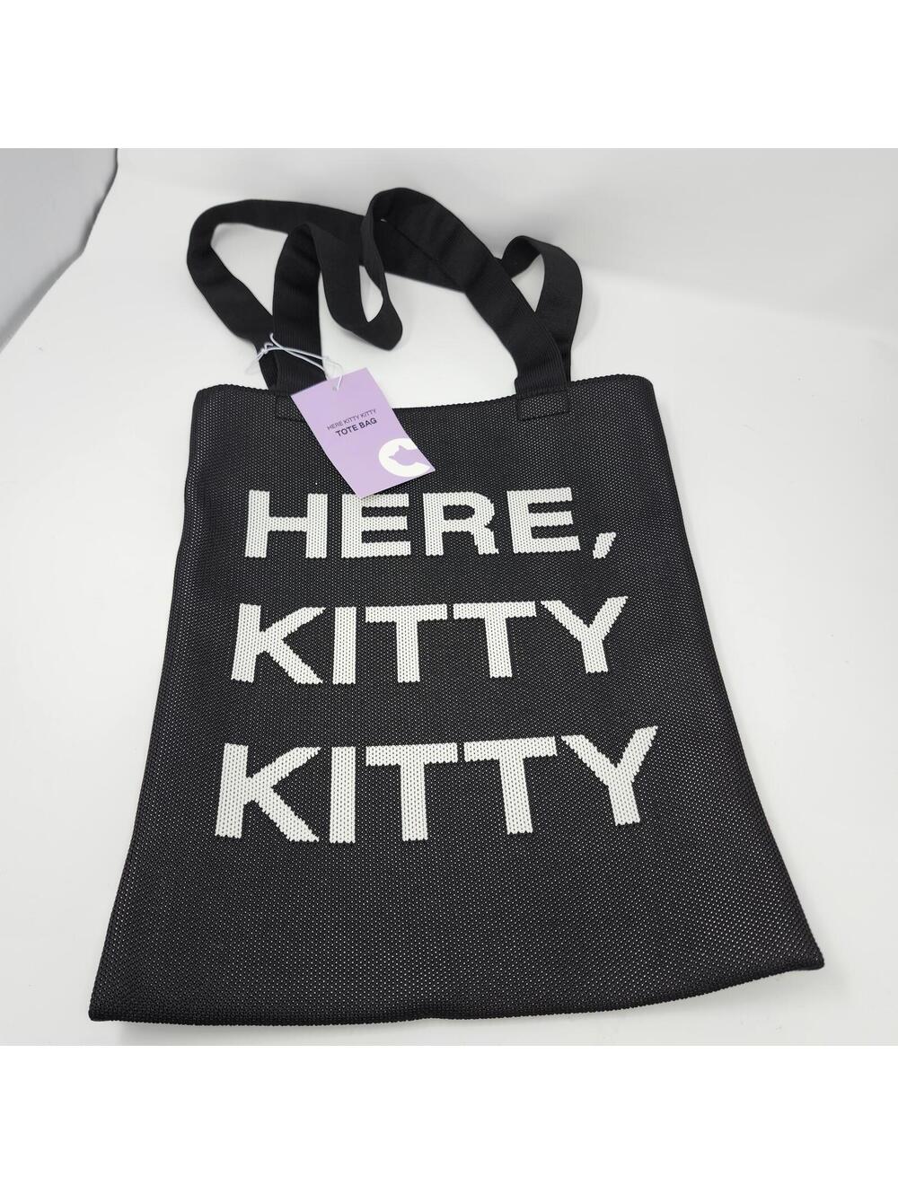 Cat Lady Here Kitty Kitty Tote Bag Black White Book Bag NWT